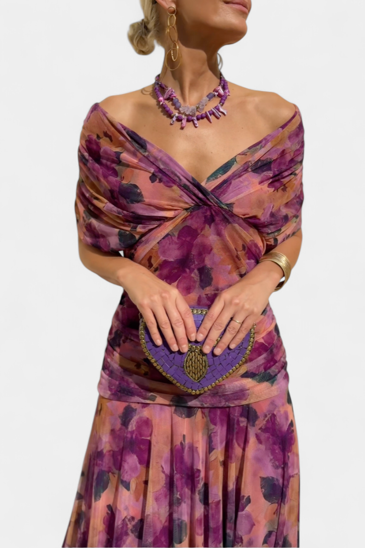Florendra | Long Floral V-Neck Dress