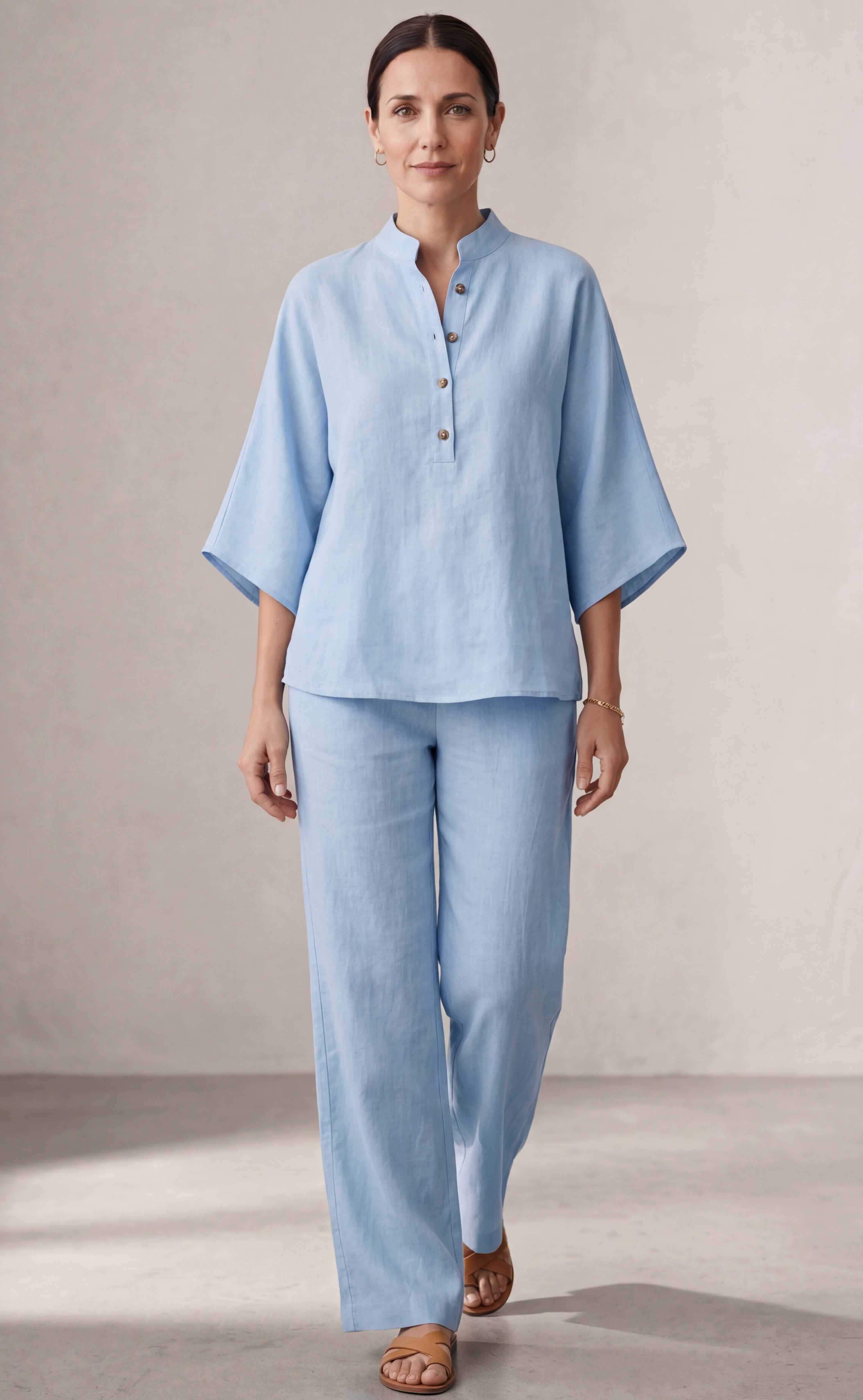 Mariel | Co-ord Set Two-Piece Linen-Effect With Batwing Sleeves & Trousers Flowing