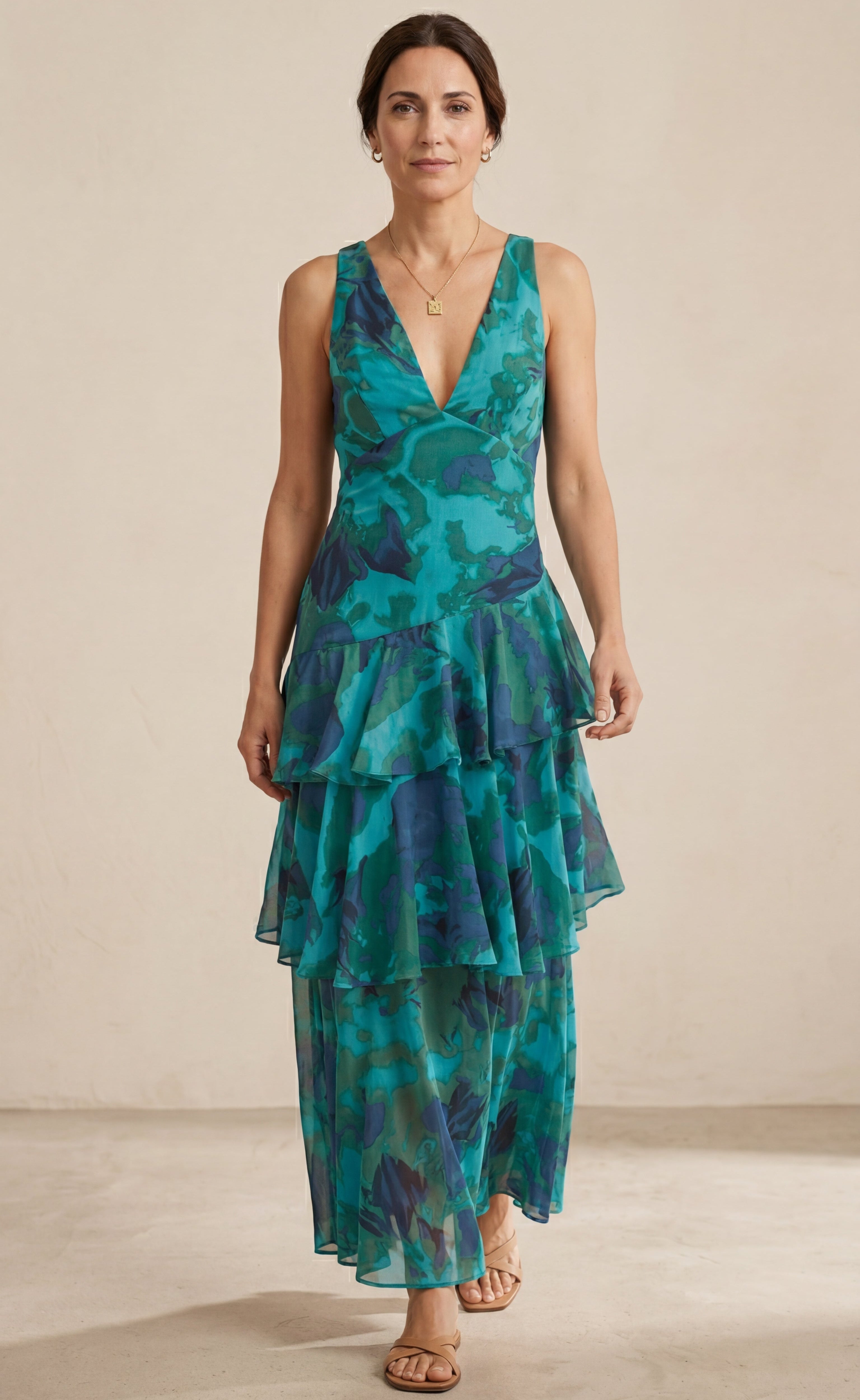 Domenica Chiffon V-Neck Layered Dress