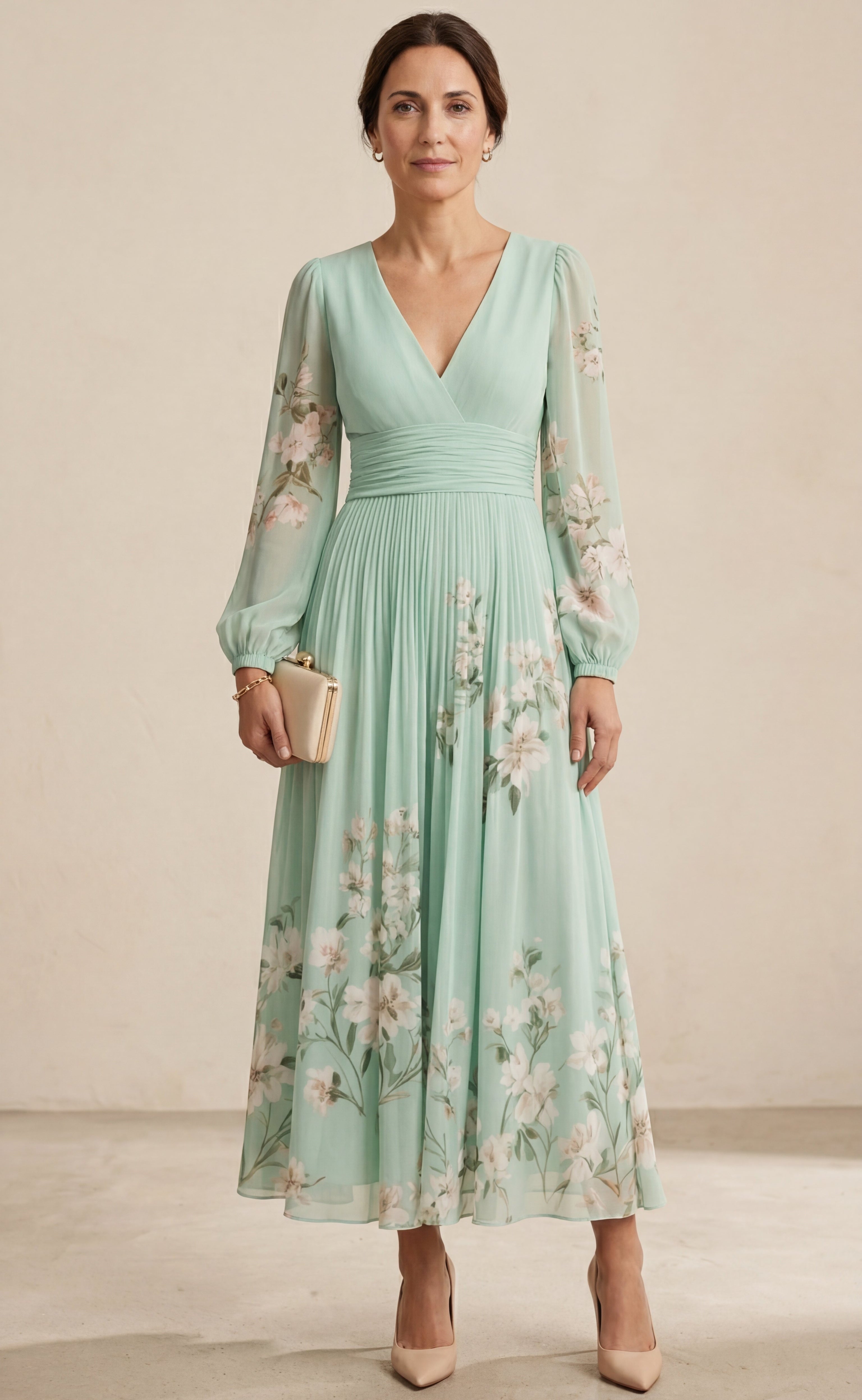 Coral Mint Chiffon Midi Dress
