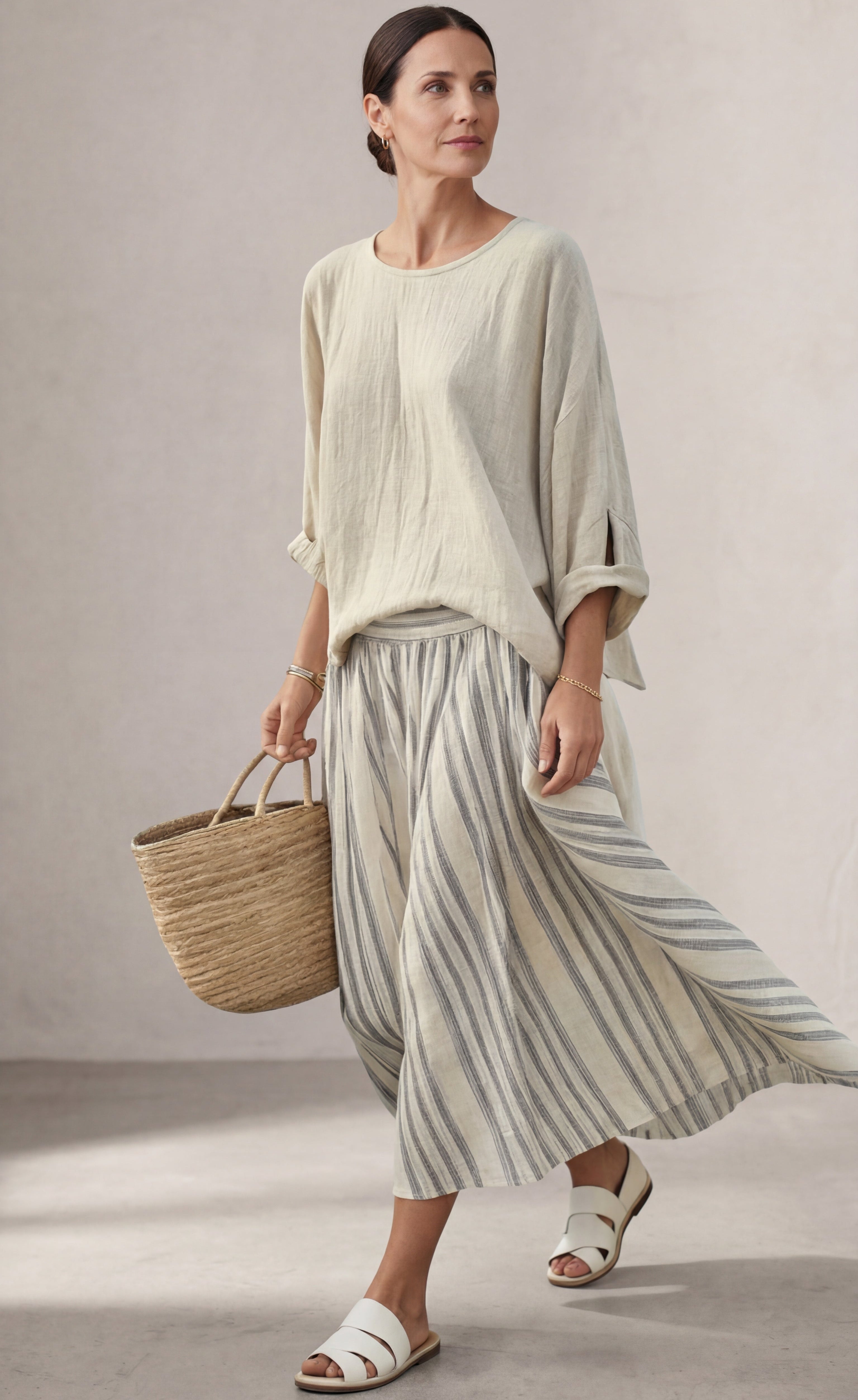 Aurora — Blouse Comfortable & Skirt Midi Striped