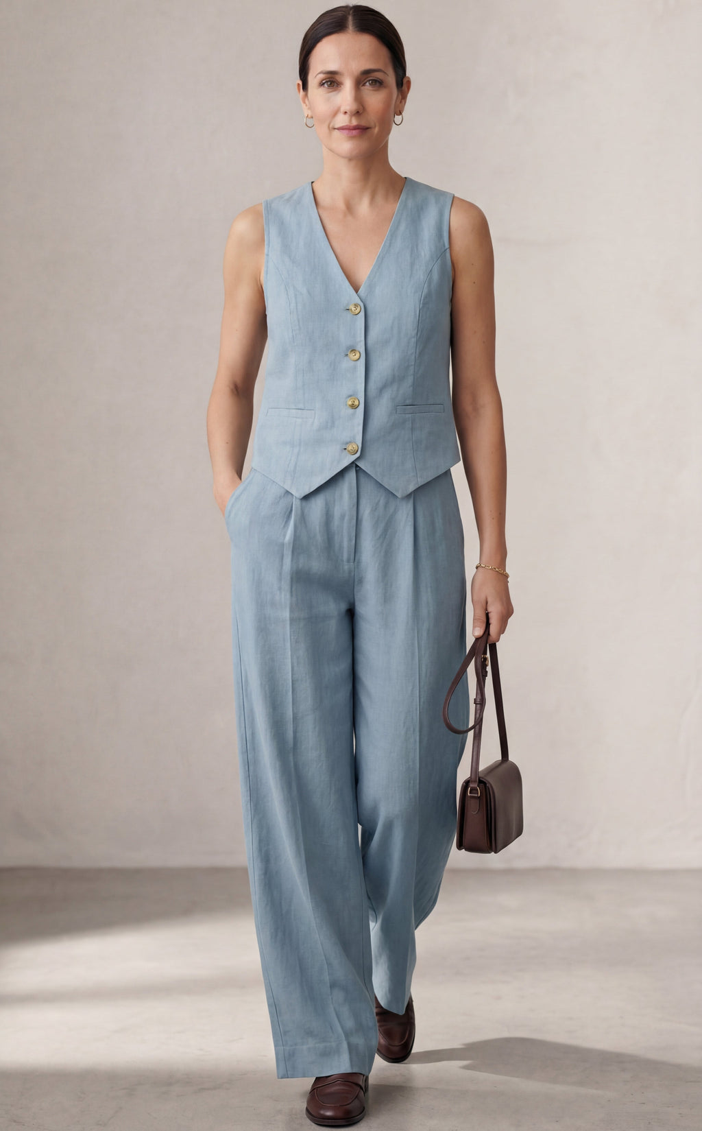 Aira – Co-ord Set Elegant Two-Piece With Waistcoat & Trousers Wide-Leg