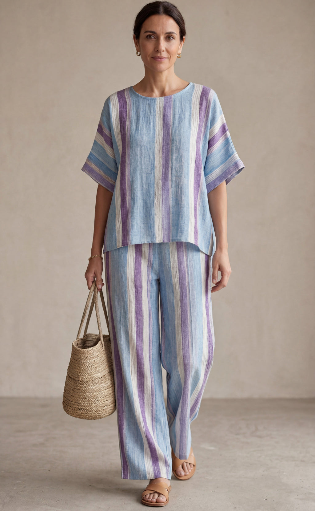 Ginevra — Top Elegant in Mauve Pastel & Trousers Linen Striped