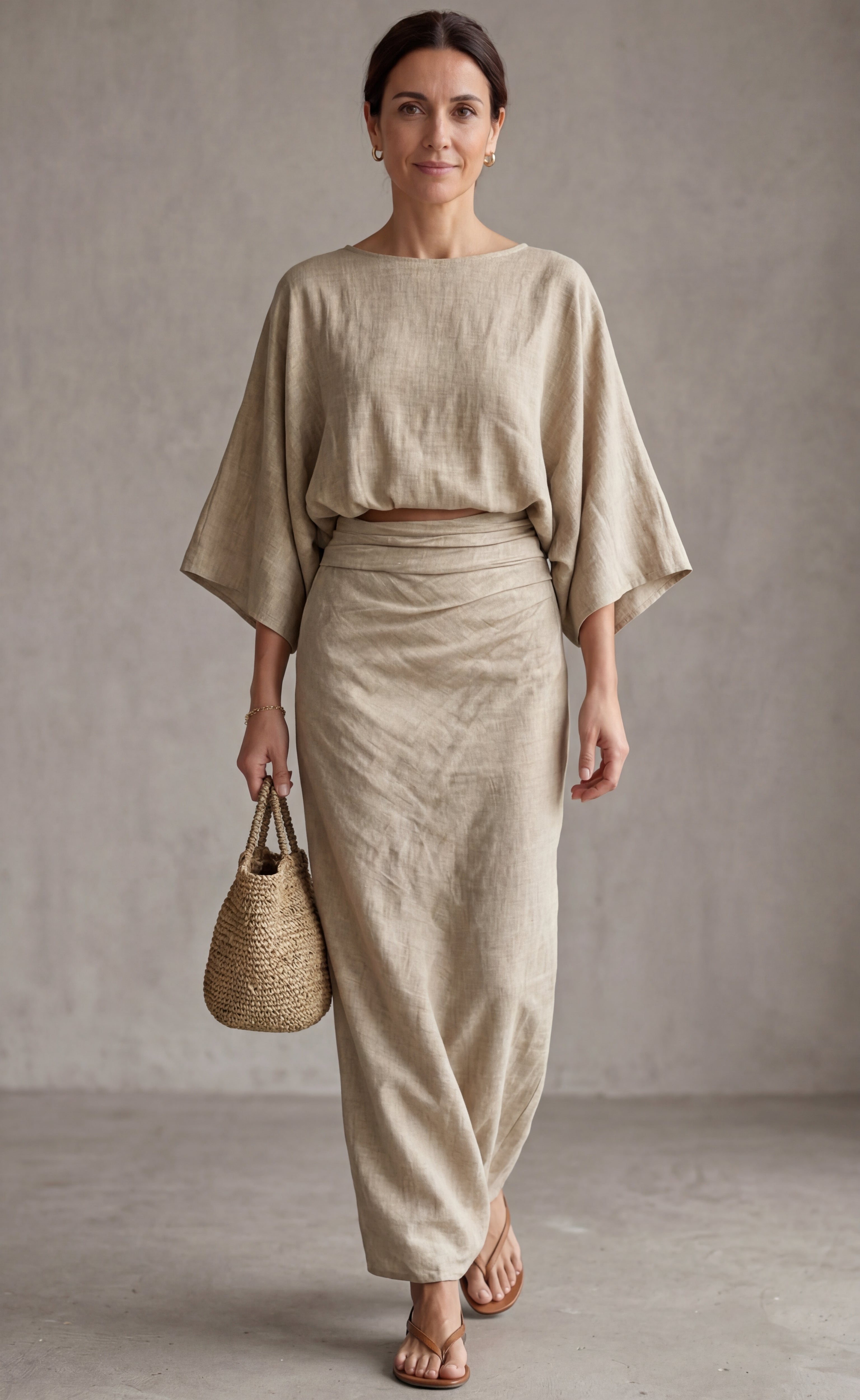 Linen Co-ord Set Elegant With Long Skirt