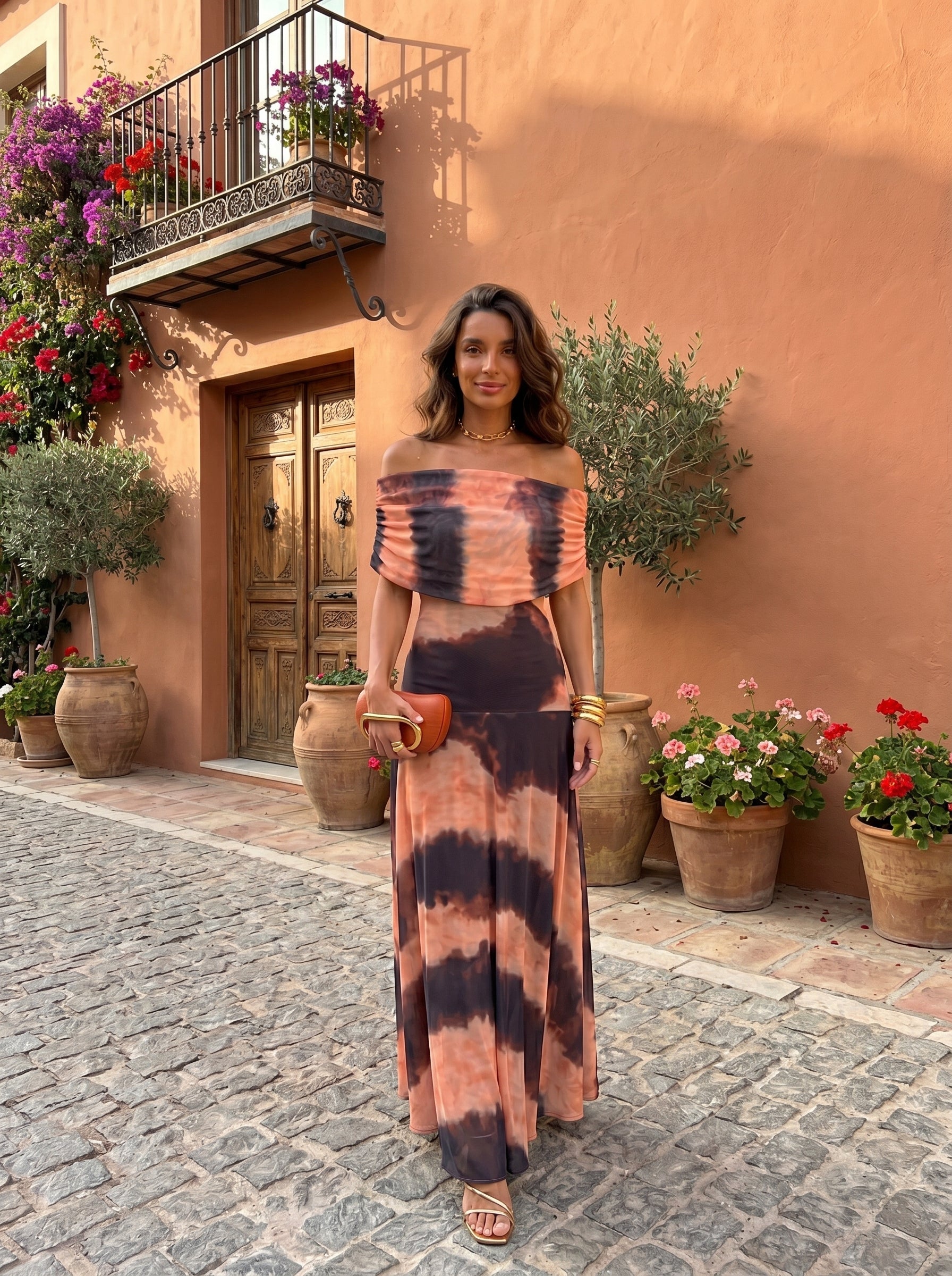 Toledo Printed Maxi Dress | Orange & Brown