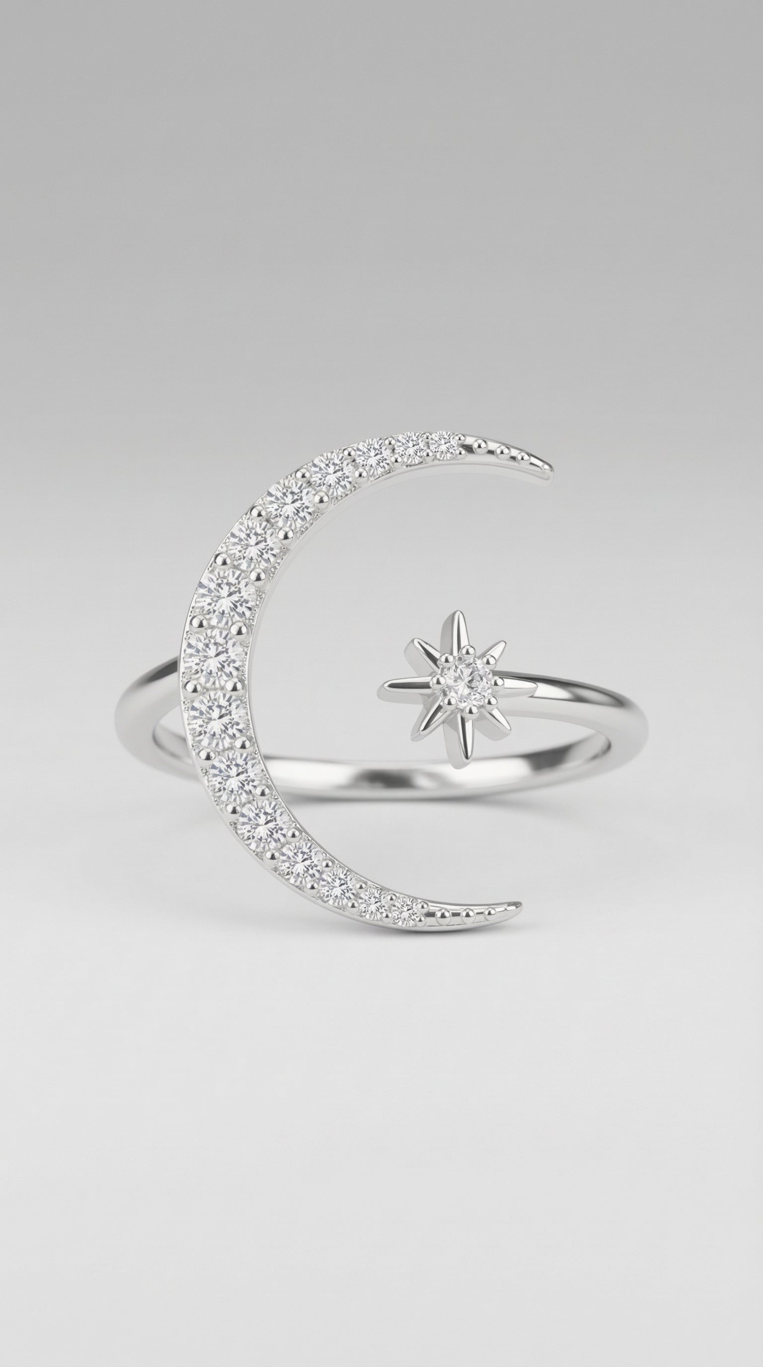 Moon & Star Silver Ring