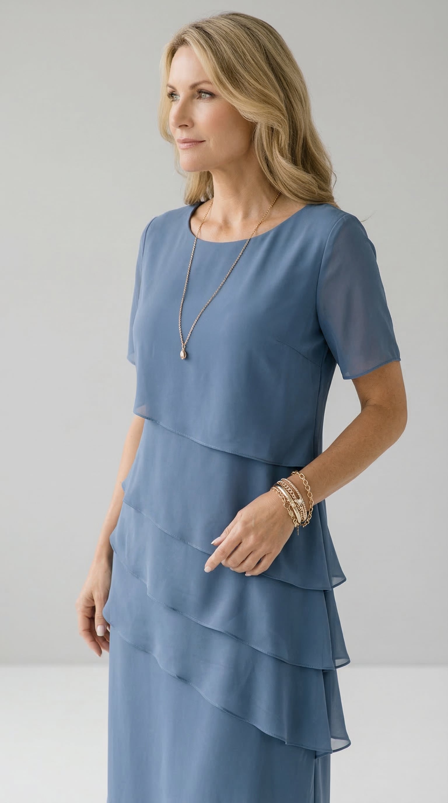 Elena | Layered Chiffon Midi Dress