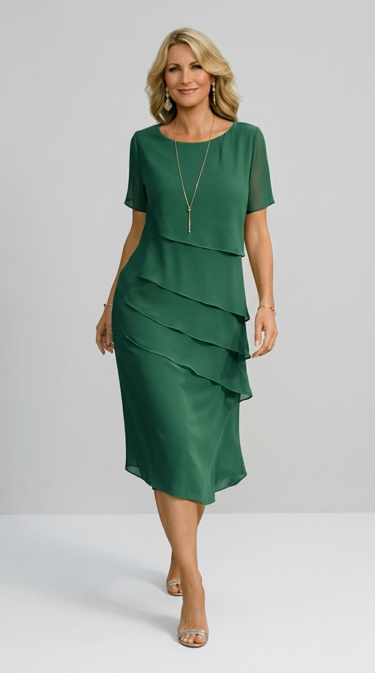 Elena | Layered Chiffon Midi Dress