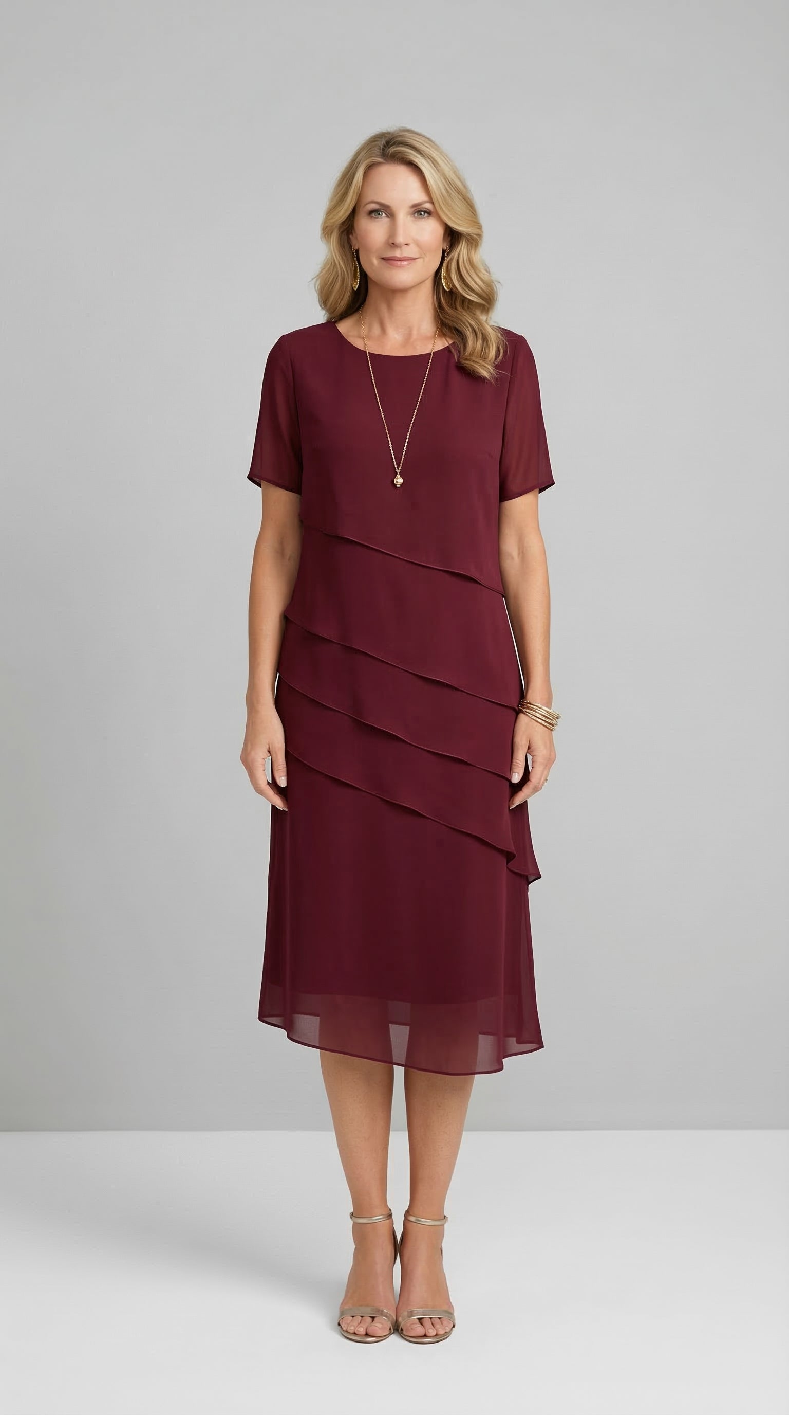 Elena | Layered Chiffon Midi Dress