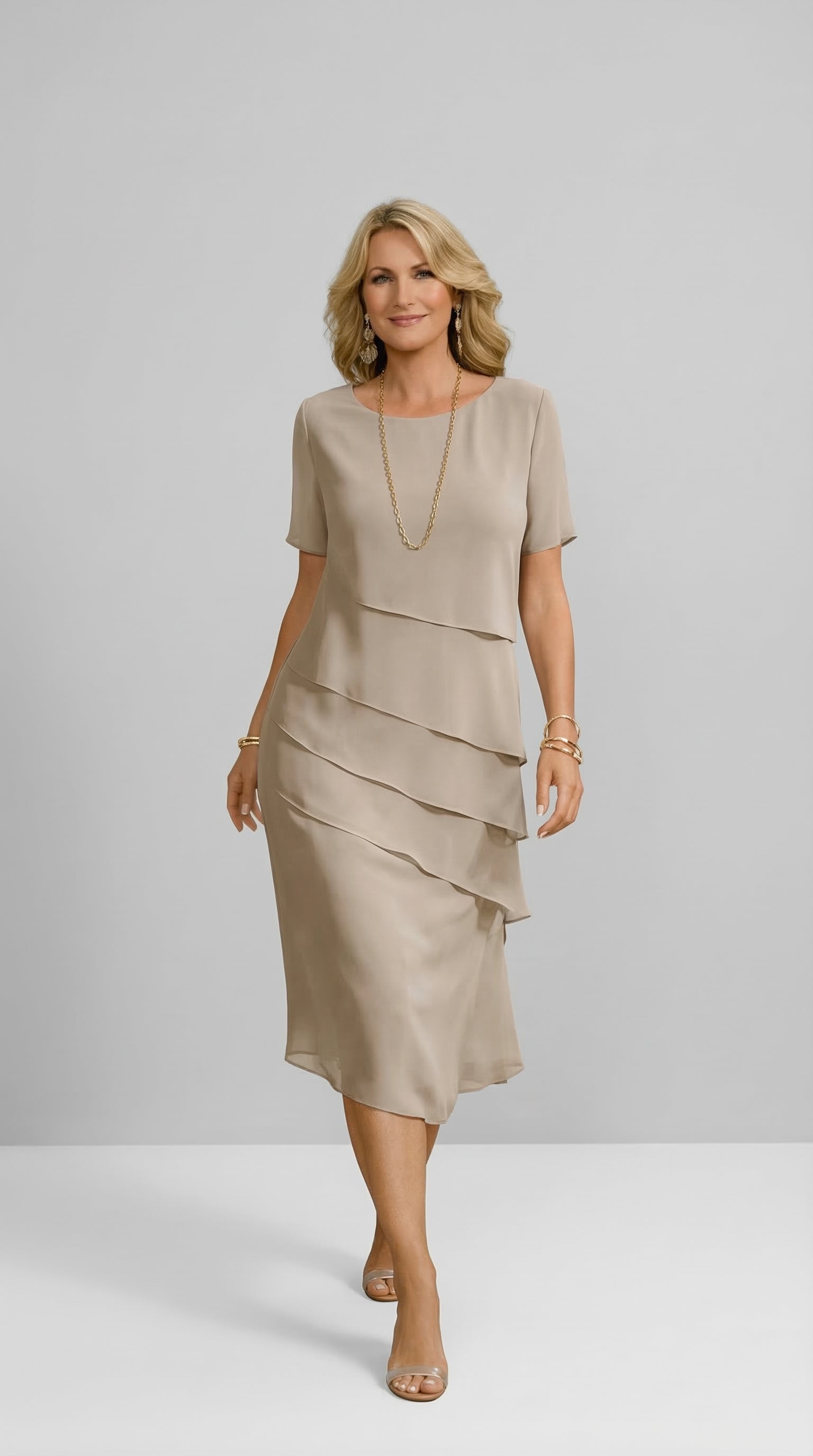Elena | Layered Chiffon Midi Dress