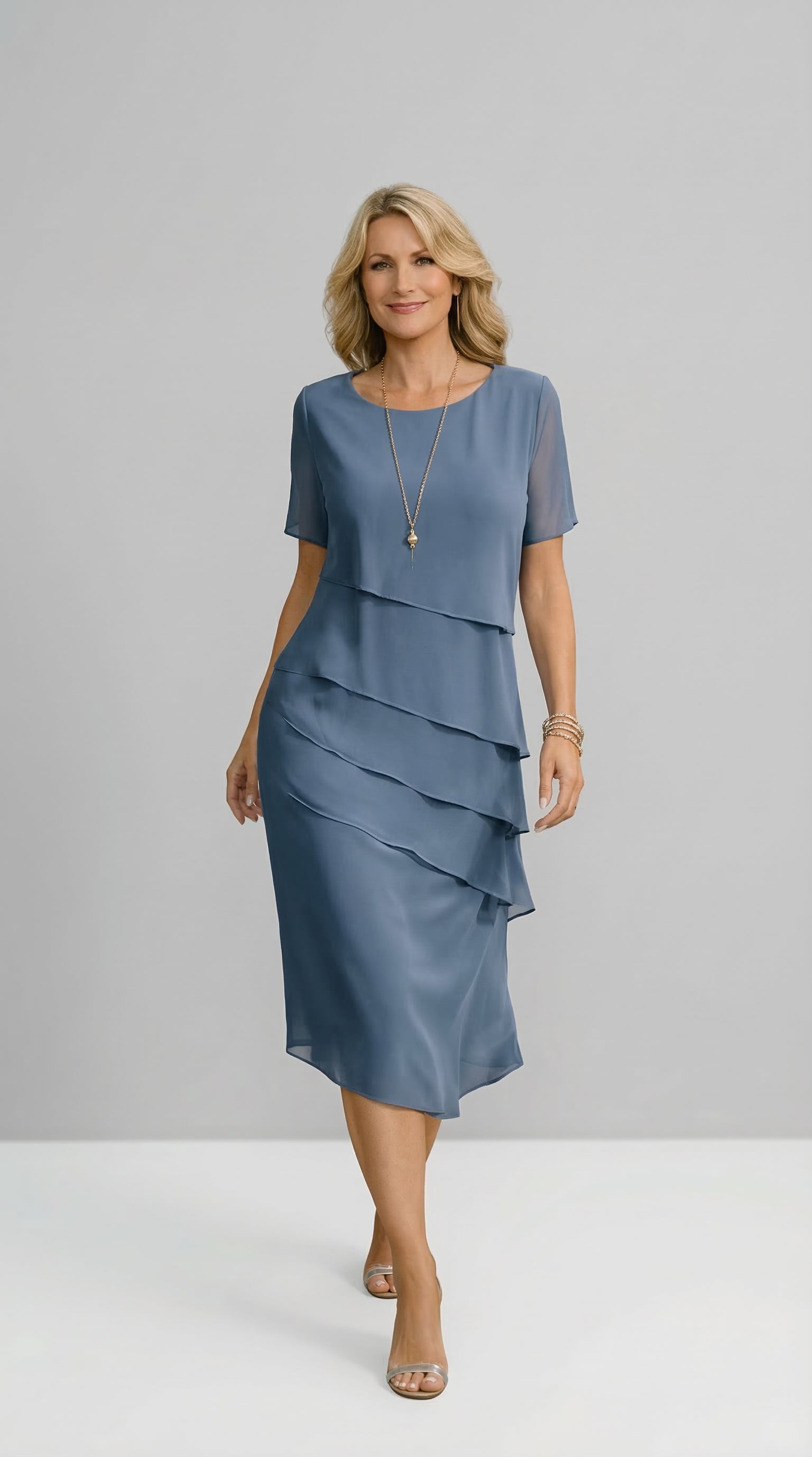Elena | Layered Chiffon Midi Dress