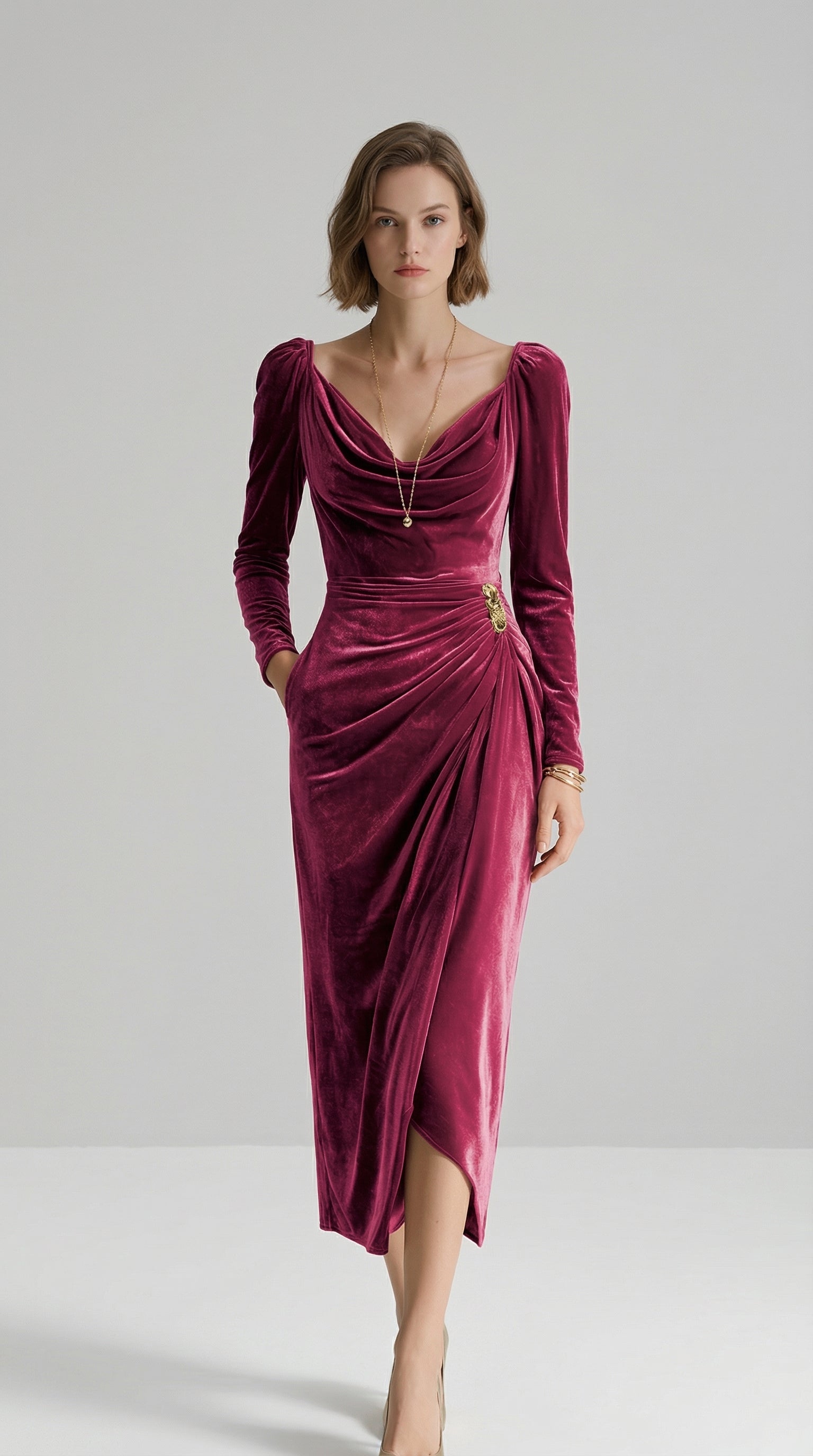 EADOLINE | ELEGANT PLEATED MIDI DRESS