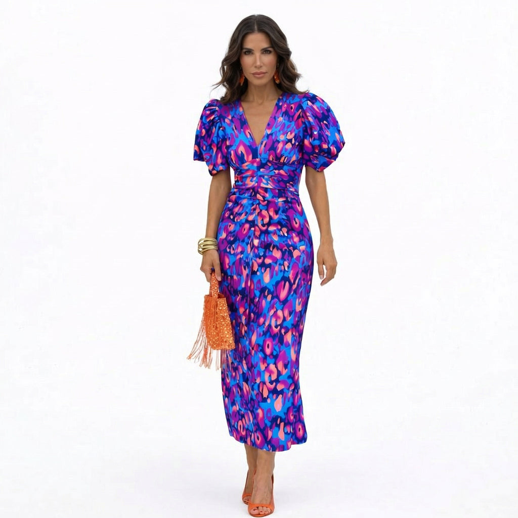 Vera | Pleated Midi Dress with Soft Shimmer