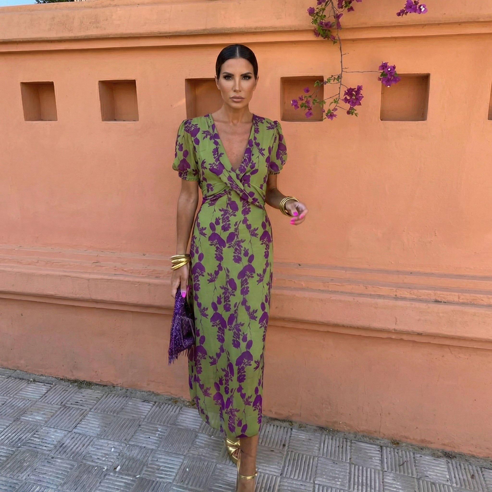 Vera | Pleated Midi Dress with Soft Shimmer
