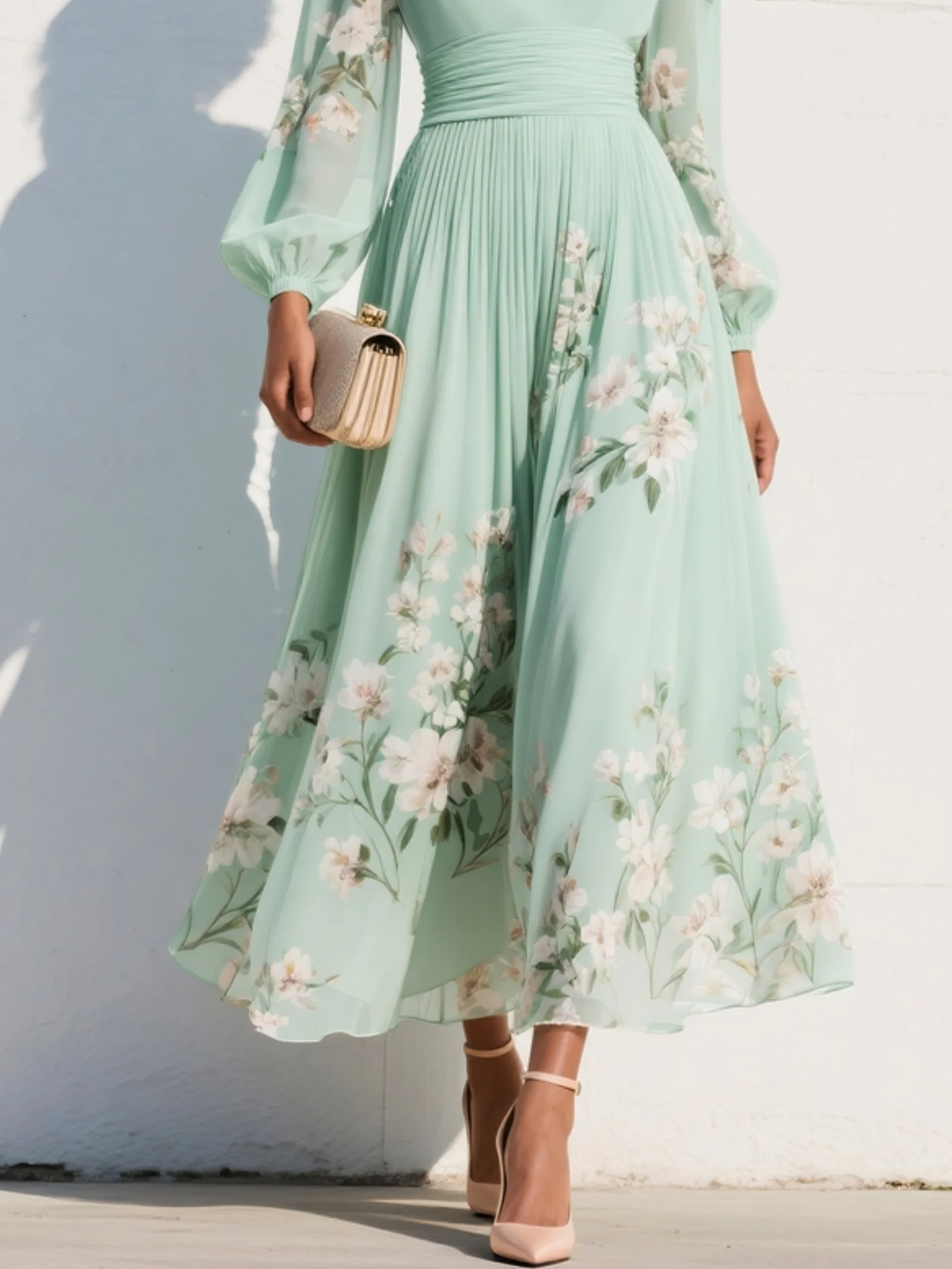 Coral Mint Chiffon Midi Dress