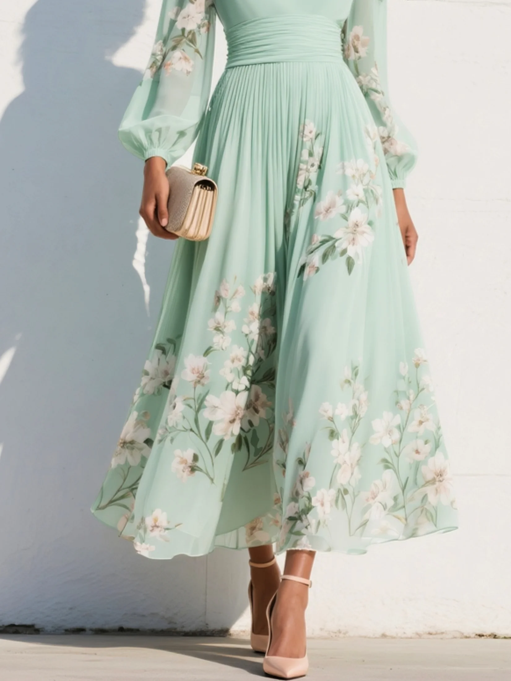 Coral Mint Chiffon Midi Dress