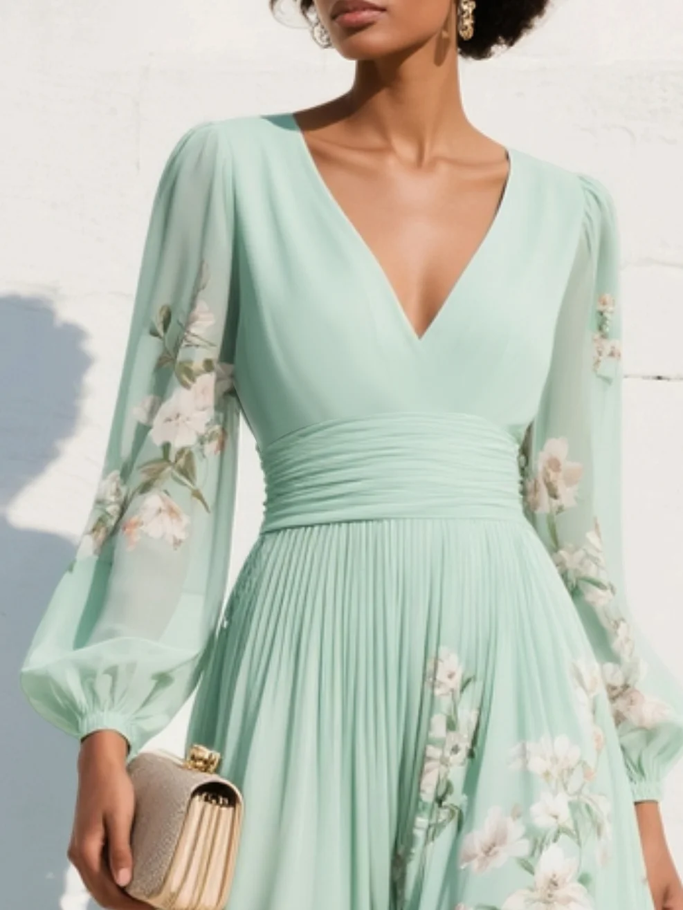 Coral Mint Chiffon Midi Dress