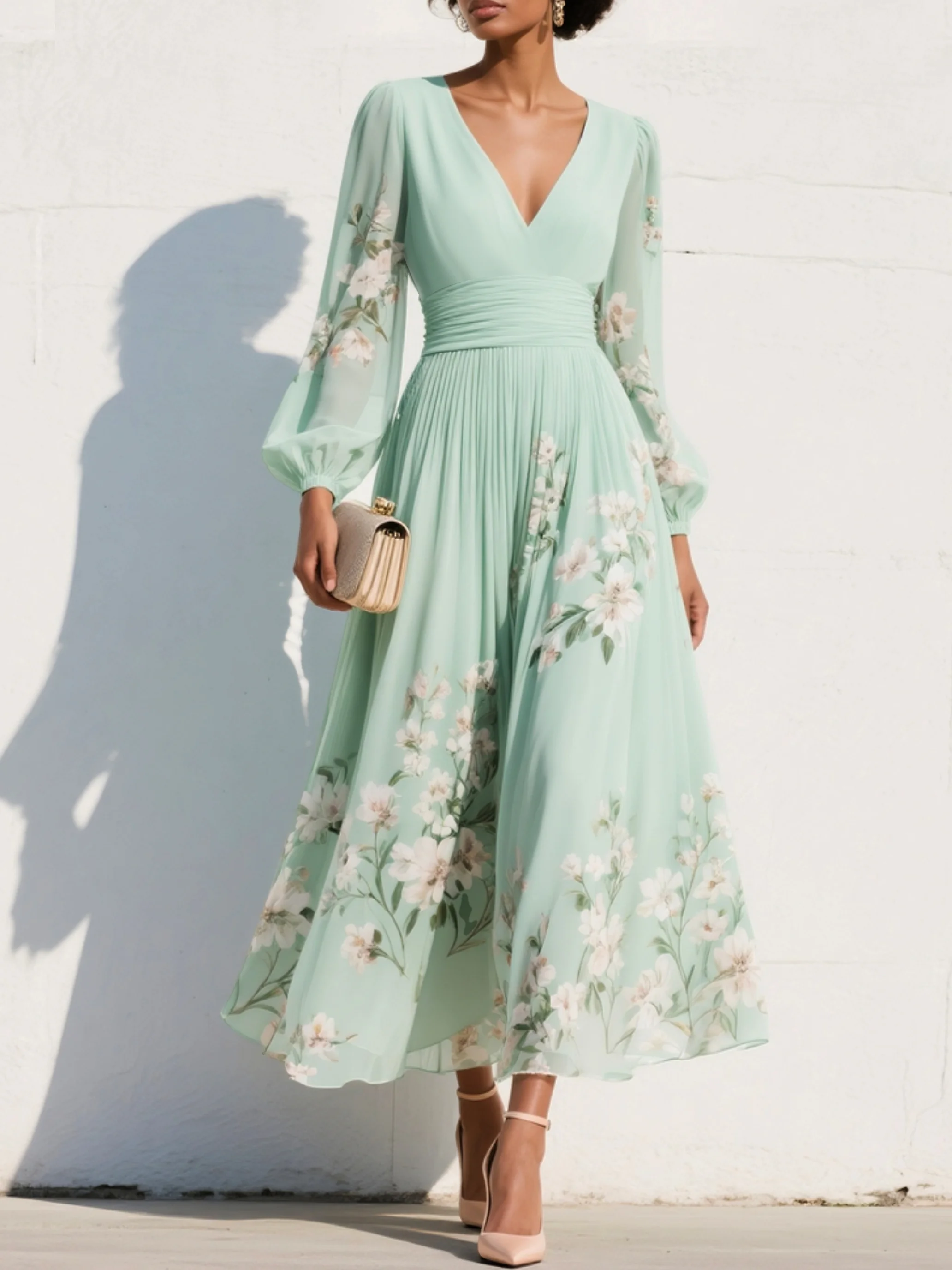Coral Mint Chiffon Midi Dress