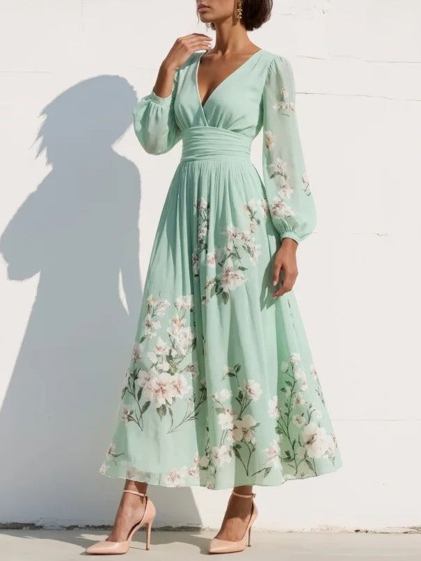 Coral Mint Chiffon Midi Dress