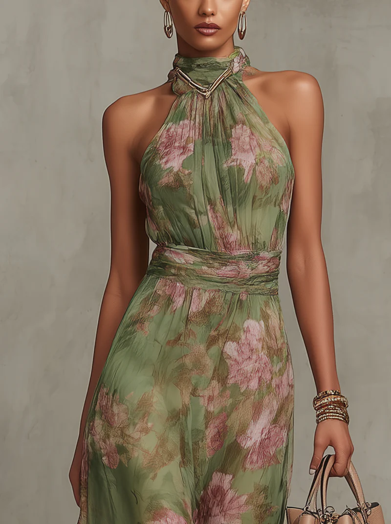 Livia Halter Floral Maxi Dress