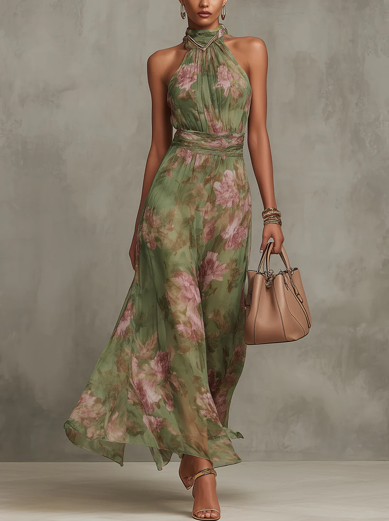 Livia Halter Floral Maxi Dress