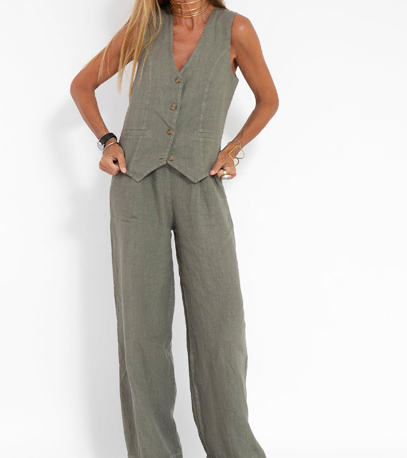 Aira – Co-ord Set Elegant Two-Piece With Waistcoat & Trousers Wide-Leg