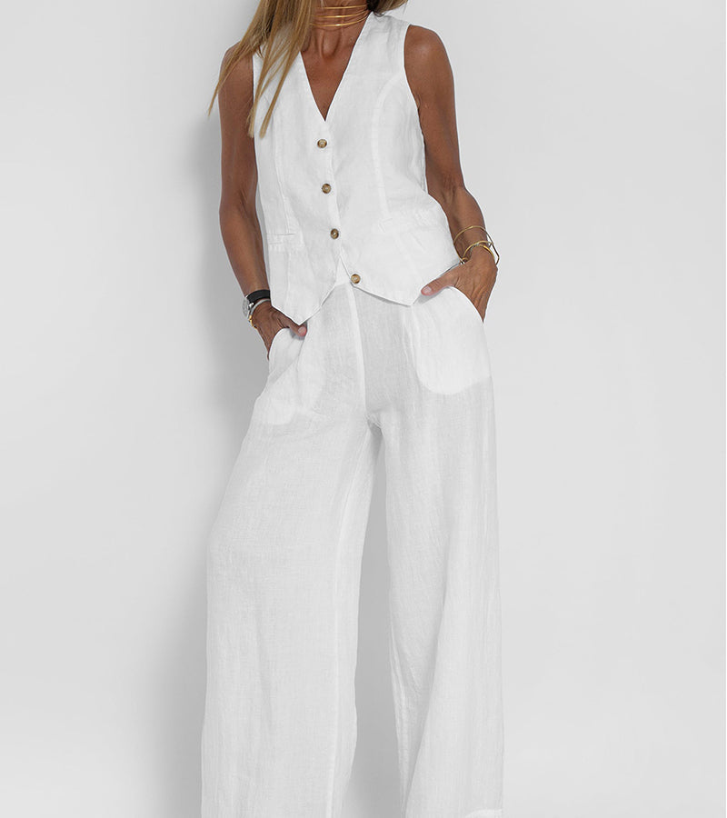 Aira – Co-ord Set Elegant Two-Piece With Waistcoat & Trousers Wide-Leg