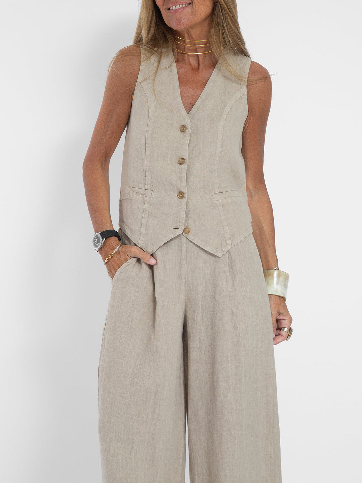 Aira – Co-ord Set Elegant Two-Piece With Waistcoat & Trousers Wide-Leg
