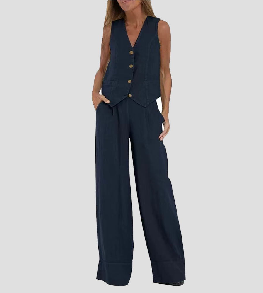 Aira – Co-ord Set Elegant Two-Piece With Waistcoat & Trousers Wide-Leg