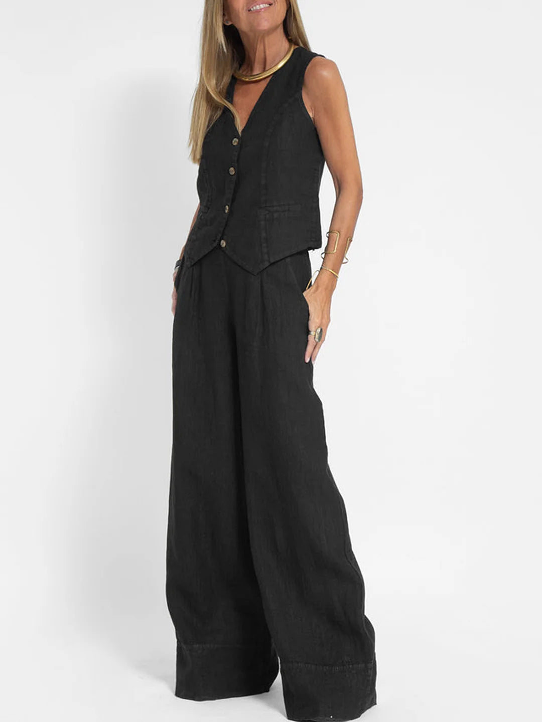 Aira – Co-ord Set Elegant Two-Piece With Waistcoat & Trousers Wide-Leg