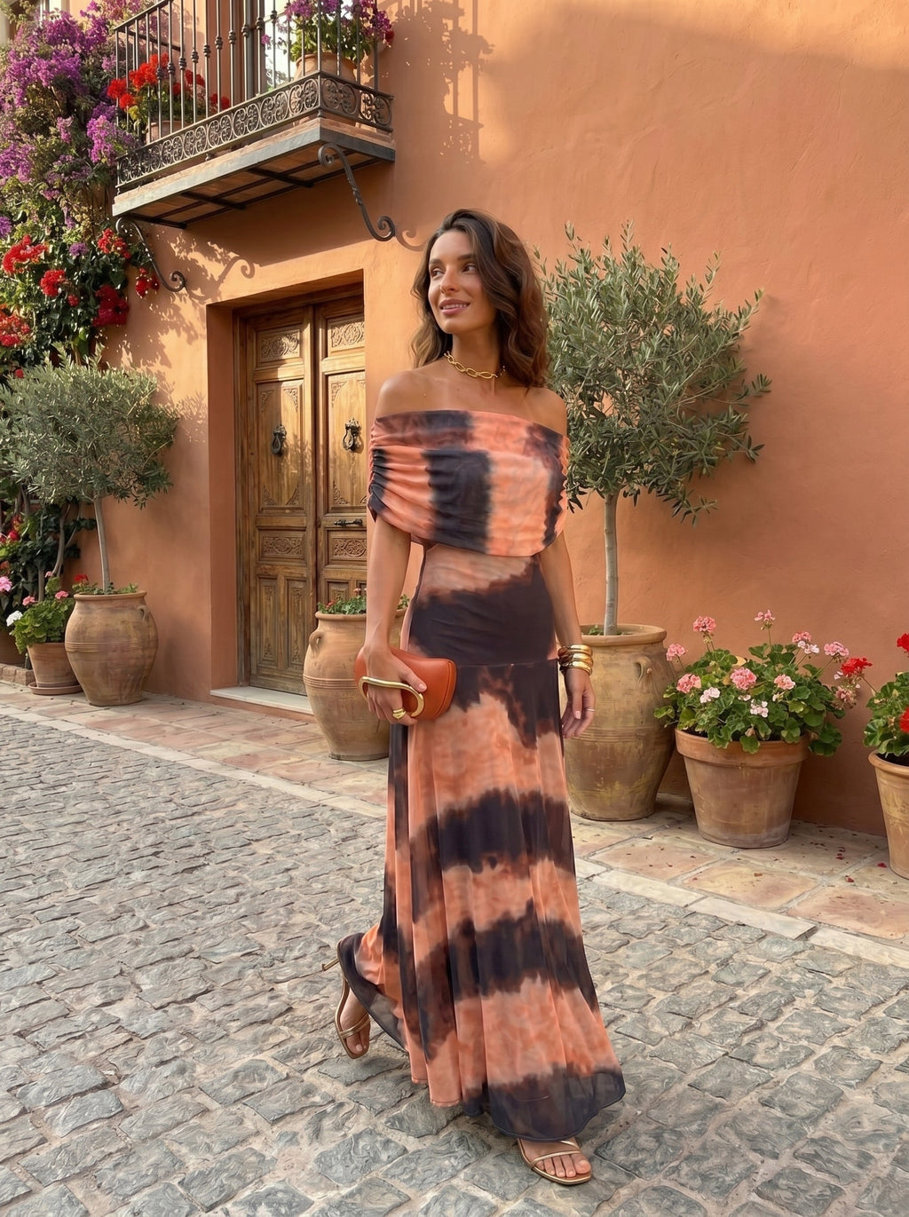 Toledo Printed Maxi Dress | Orange & Brown