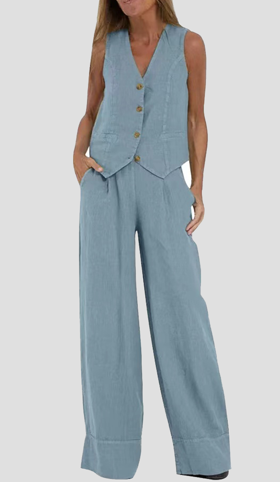 Aira – Co-ord Set Elegant Two-Piece With Waistcoat & Trousers Wide-Leg