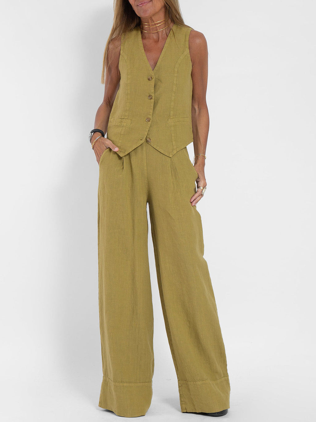Aira – Co-ord Set Elegant Two-Piece With Waistcoat & Trousers Wide-Leg