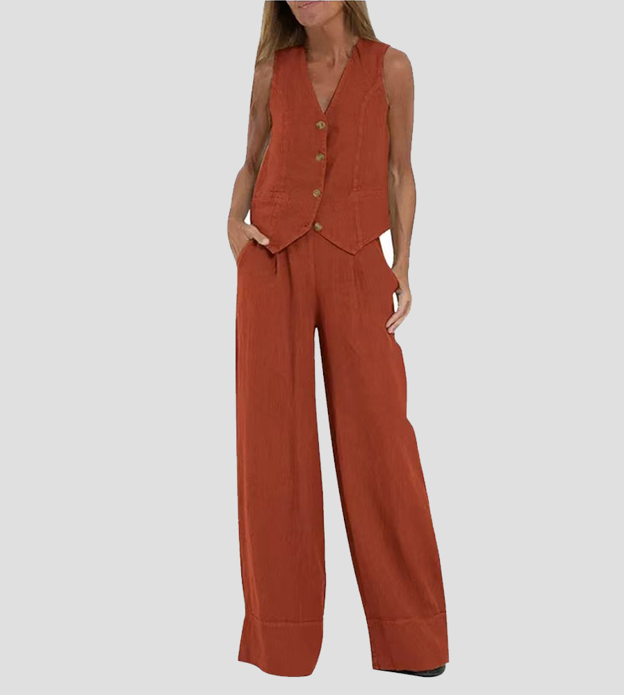 Aira – Co-ord Set Elegant Two-Piece With Waistcoat & Trousers Wide-Leg