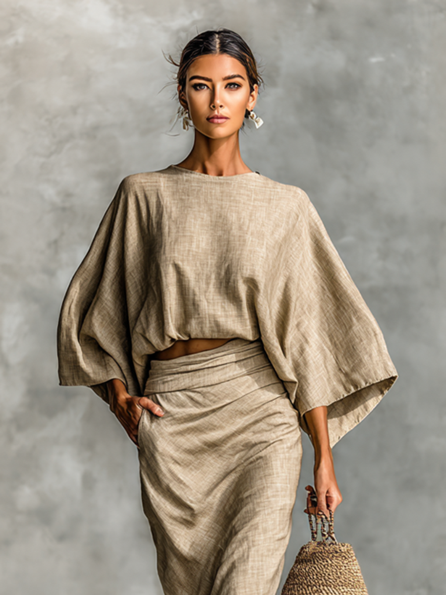 Linen Co-ord Set Elegant With Long Skirt