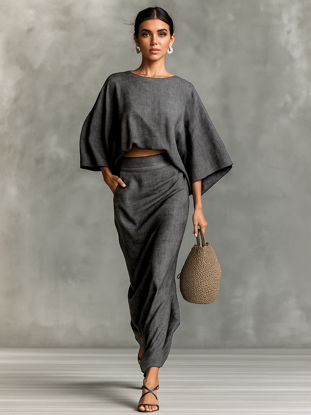 Linen Co-ord Set Elegant With Long Skirt