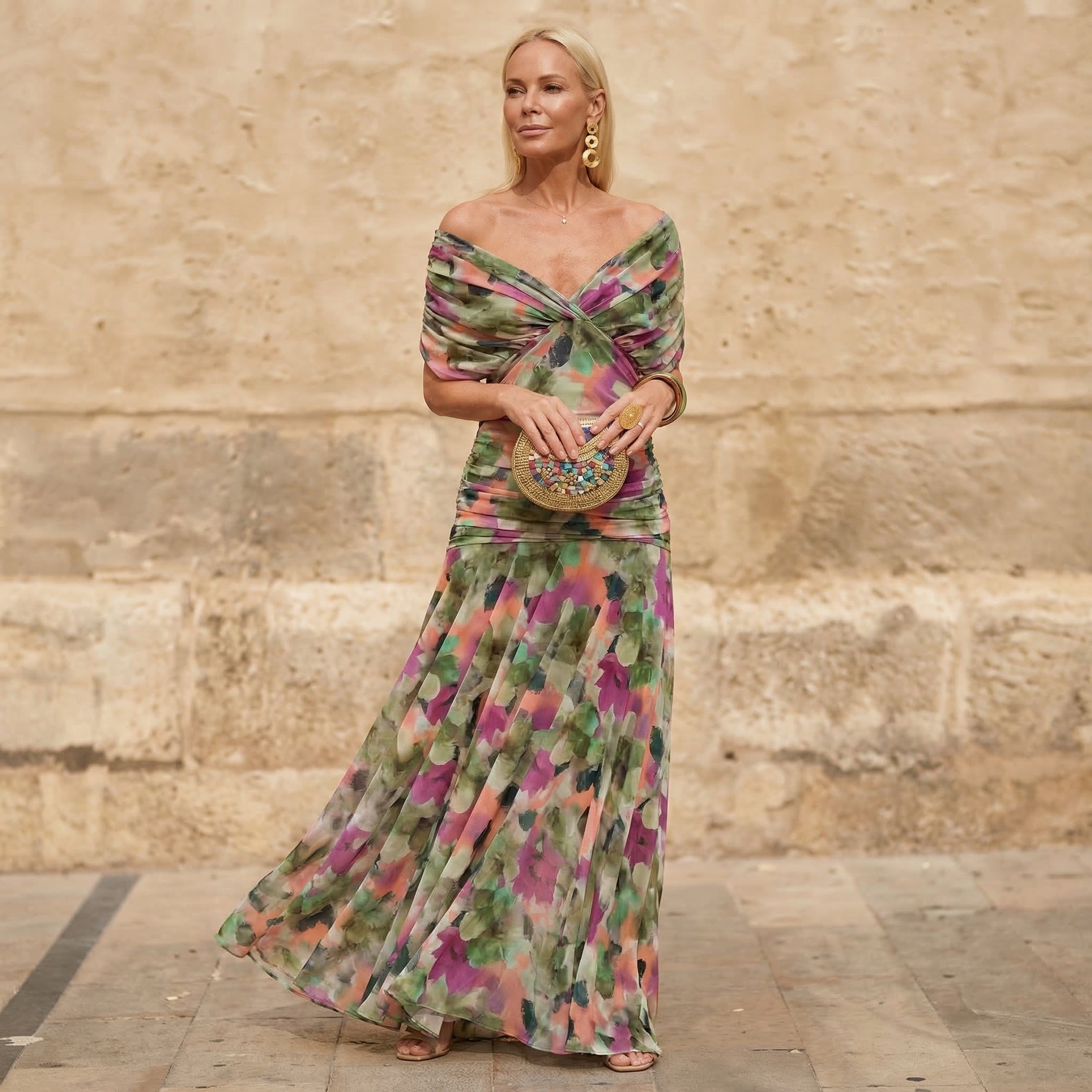 Florendra | Elegant Floral Maxi Dress — Purple