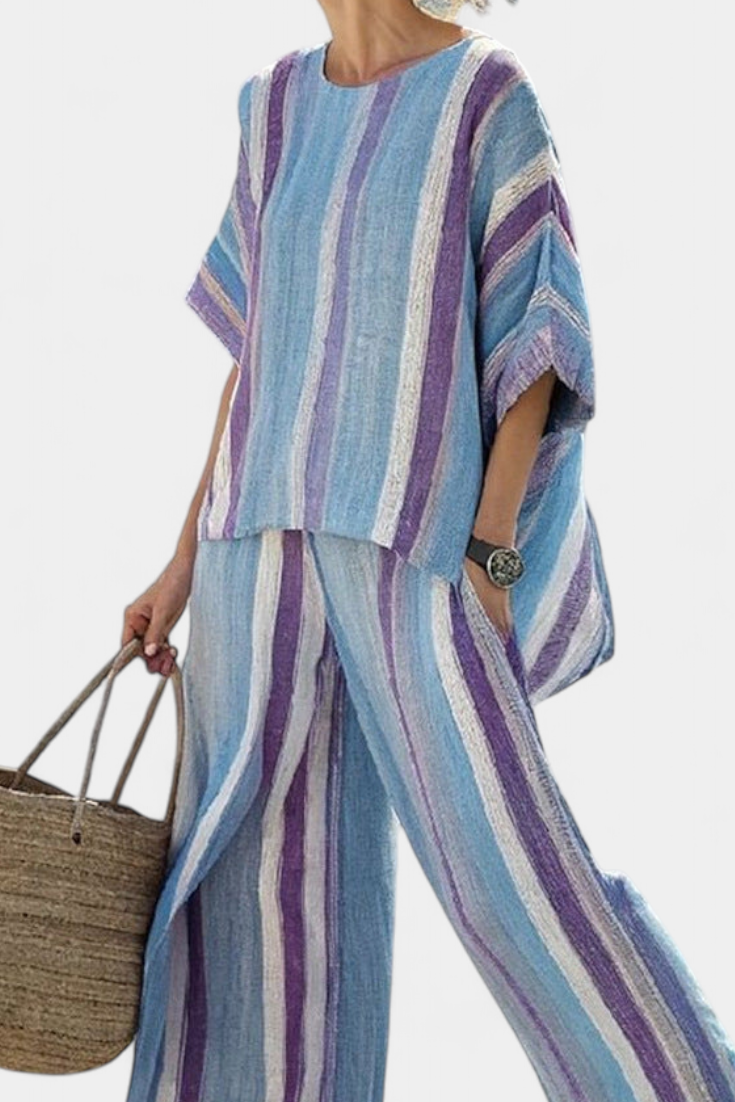 Ginevra — Top Elegant in Mauve Pastel & Trousers Linen Striped