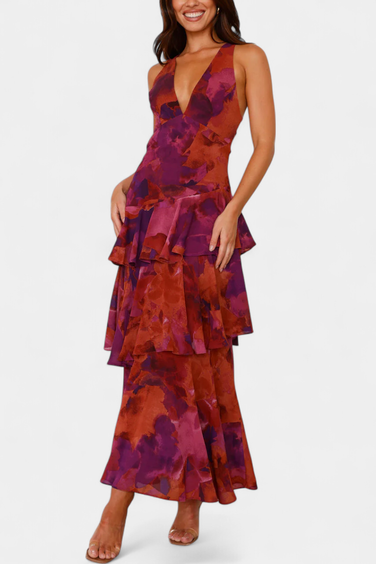 Domenica Chiffon V-Neck Layered Dress