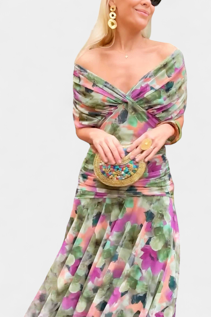 Florendra | Long Floral V-Neck Dress
