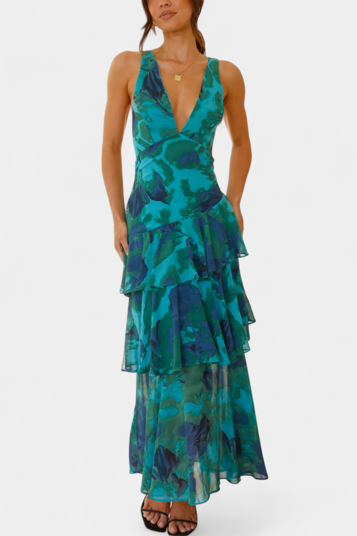 Domenica Chiffon V-Neck Layered Dress