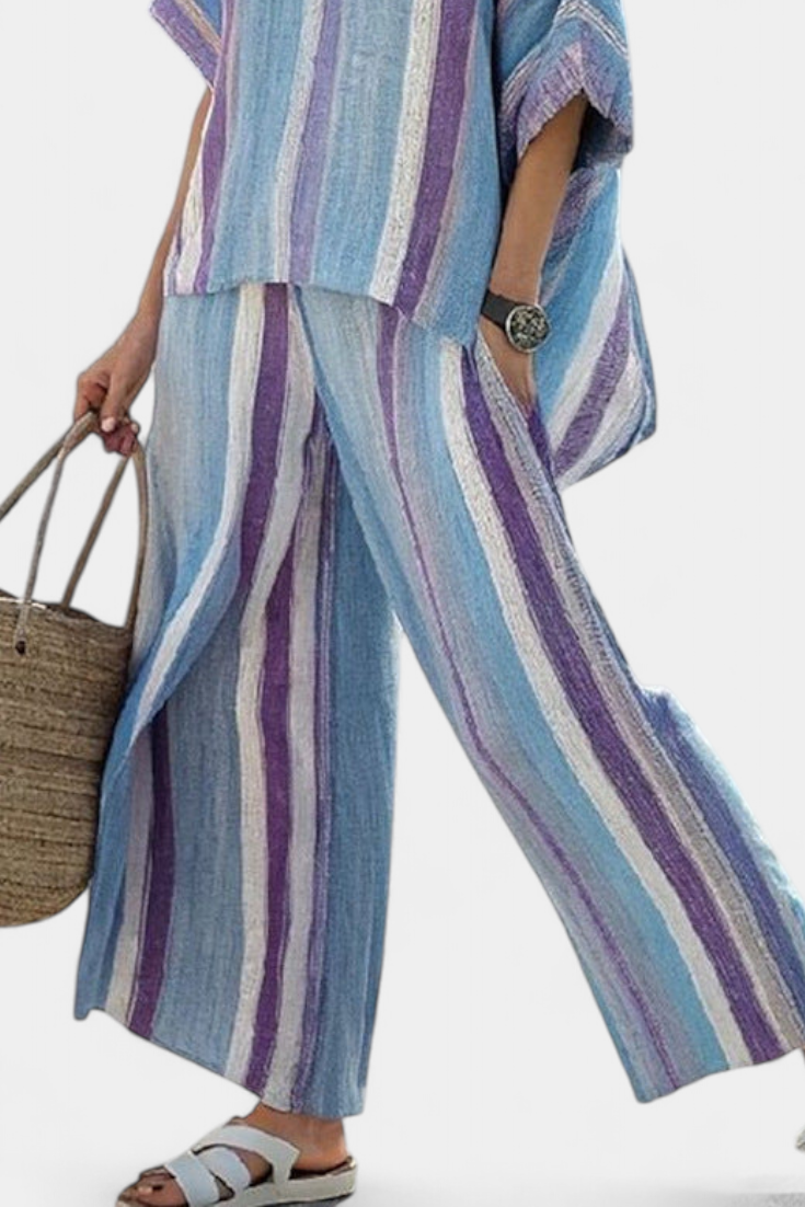 Ginevra — Top Elegant in Mauve Pastel & Trousers Linen Striped
