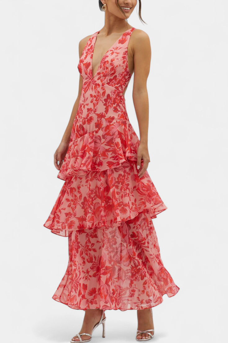 Domenica Chiffon V-Neck Layered Dress