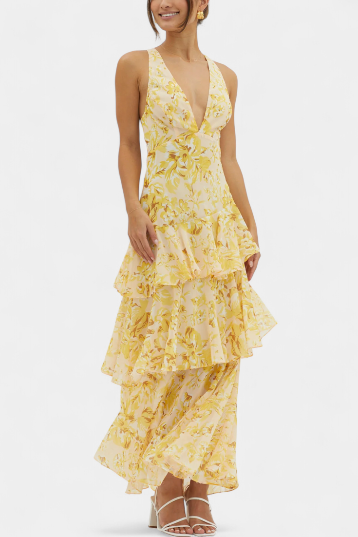 Domenica Chiffon V-Neck Layered Dress