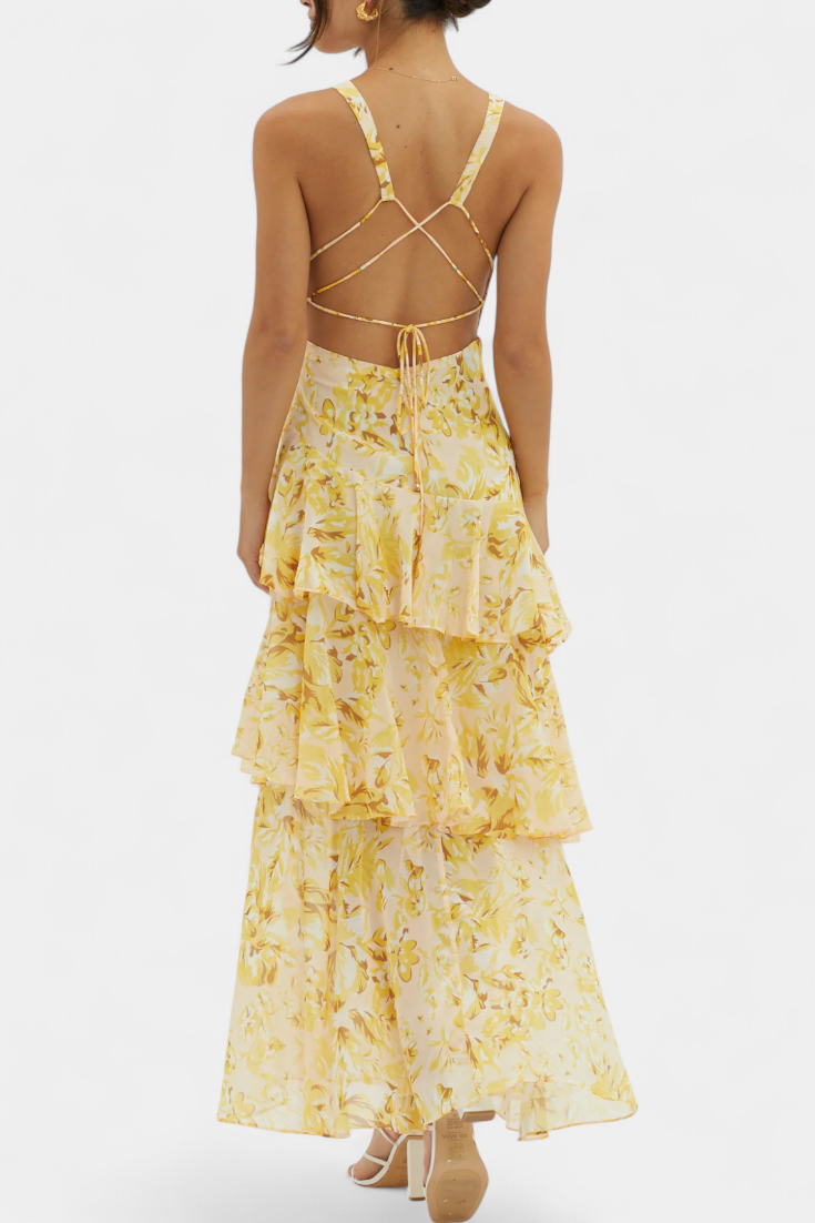 Domenica Chiffon V-Neck Layered Dress