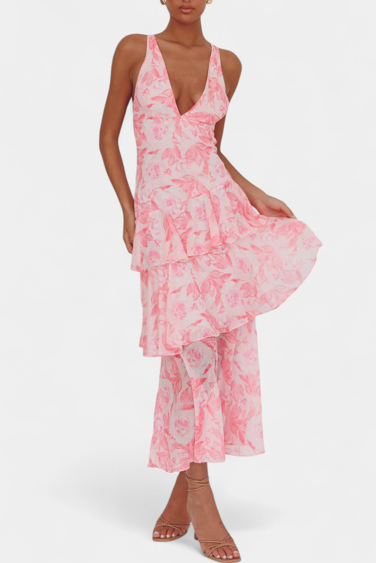 Domenica Chiffon V-Neck Layered Dress
