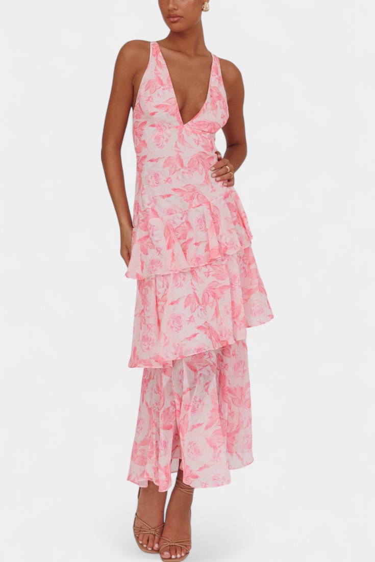 Domenica Chiffon V-Neck Layered Dress