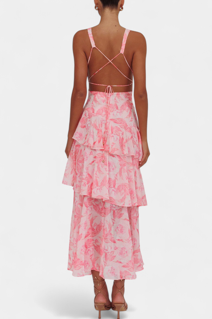 Domenica Chiffon V-Neck Layered Dress