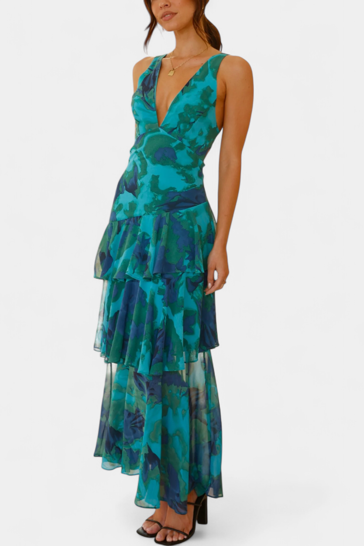 Domenica Chiffon V-Neck Layered Dress