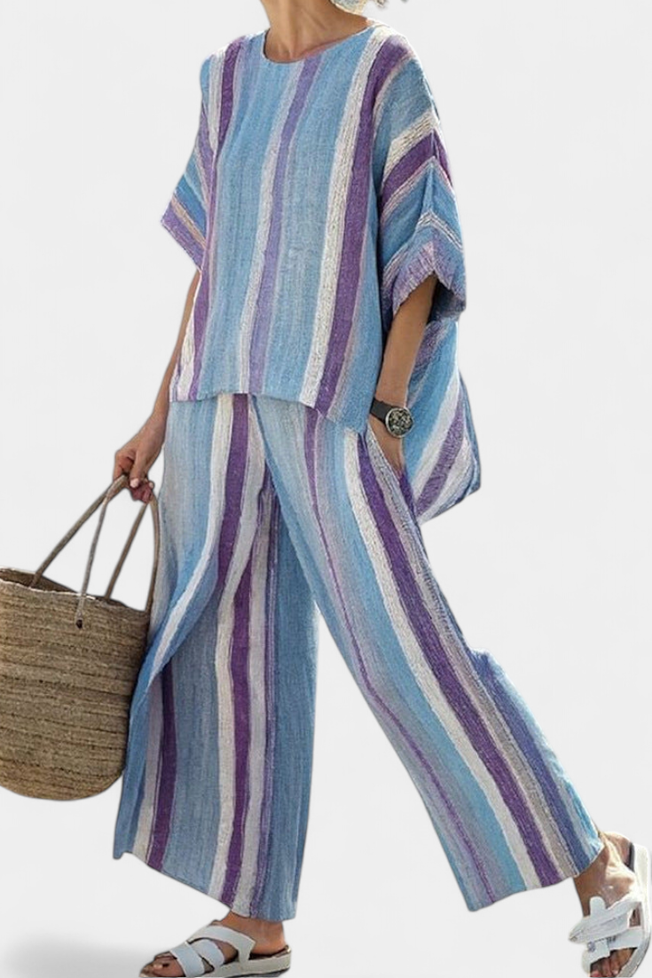 Ginevra — Top Elegant in Mauve Pastel & Trousers Linen Striped